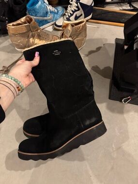 Coach Black Suede Mid-Calf Wedge Boot